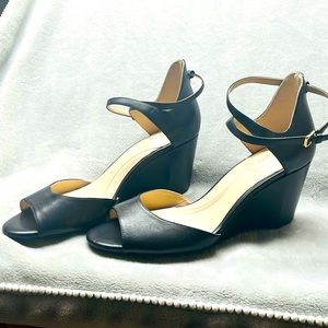 Cole Haan Sadie Grand Black Leather OpenToe Wedgeheel AnkleStrap Sandals size9.5
